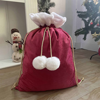 Sac de Noël en velours avec cordon de serrage pour cadeaux, idéal pour les fêtes de fin d'année, avec pompon