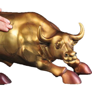 Brass Wall Street Bull Figurine Golden Bronze Office Decor Business Gift Chinese Zodiac Animal - Product Image 5