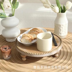 Bandeja de madera estilo retro americano con diseño de cuentas redondas, bandejas de almacenamiento multifuncionales para decoración del hogar y exhibición de postres. - Product Image 1