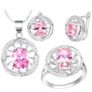 Factory Stores Jewelry Set Colorful Zales Wedding Sets Pink Jewelry Set Wedding Pendant&Earrings