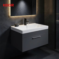Lavabo de Porcelana Rectangular Moderno KIDOIR, Lavabo de Baño con Encimera, Ahorro de Espacio, Fácil de Limpiar, 4 Tamaños