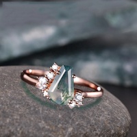Anillo de compromiso de ágata de musgo verde de ataúd vintage Anillo de boda de ágata de musgo de plata esterlina 925 Anillo de promesa de aniversario
