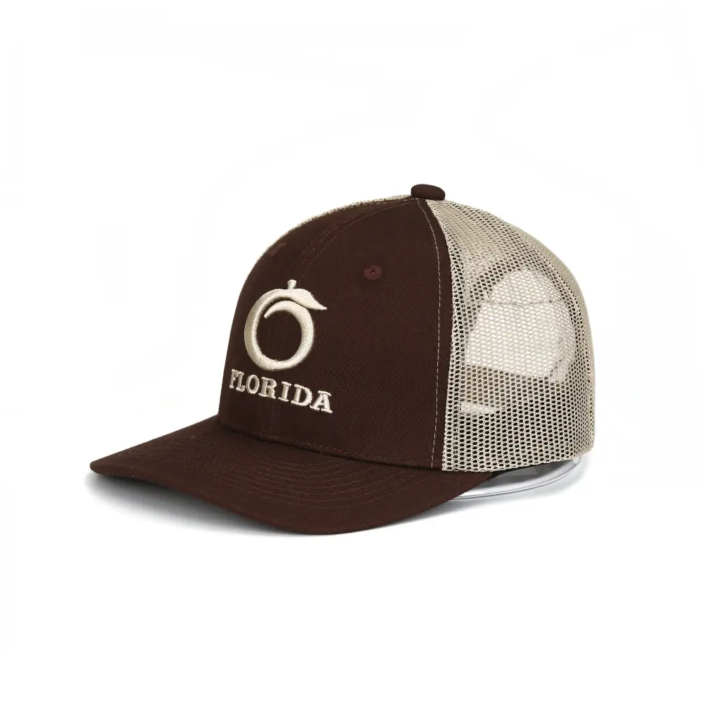 2022 Custom 6 Panel 3D Embroidery brown Breathable Mesh Cotton Trucker Hat Cap