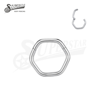 SUPERSTAR Anneau de piercing articulé en titane ASTM F136, segment hexagonal géométrique poli, pour septum, nez, oreille et corps