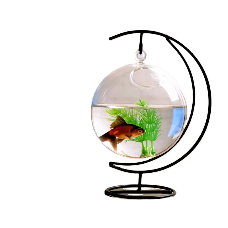 Hanging round ball shape aquarium clear glass fish tank