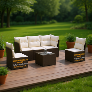 ชุดโซฟาสวนหวายเทียมสีน้ำตาลขนาดกลางแบบโมดูลาร์ เฟอร์นิเจอร์สำหรับกลางแจ้ง - Product Image 2