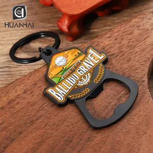 Custom Matt Black Metal Soft Enamel Logo Key Chain Beer Bottle Opener Keychain