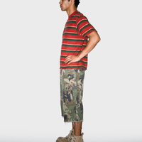 T-shirt en gros pour hommes en coton épais doux, personnalisé, style streetwear de luxe, avec bords bruts et rayures