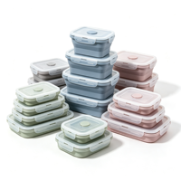 Conteneur alimentaire pliable en silicone, boîte à lunch réutilisable, gain de place, préparation des repas, OEM ODM, logo personnalisé