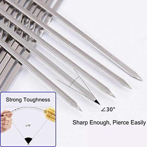 Baguettes à brochettes en acier inoxydable poli de 17 pouces, réutilisables et portables, pour barbecue au charbon de bois, accessoires de grillade - Product Image 5