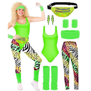 Ensemble de 7 pièces de costumes et accessoires fantaisie années 80 pour entraînement, style années 80 et <span class=keywords><strong>90</strong></span> : Justaucorps, Legging, Bandeau, Bracelets, Chauffe-jambes, Boucles d'oreilles, <span class=keywords><strong>Sac</strong></span> <span class=keywords><strong>banane</strong></span> - Product Image 5