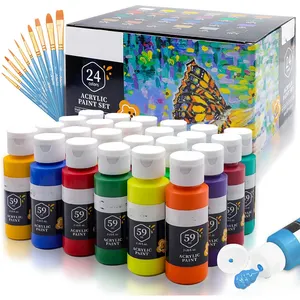 24 màu sắc 2oz/60ml nghệ thuật thủ công cho người lớn và người mới bắt đầu nguồn cung cấp nghệ thuật sơn Kit cho vải gỗ thủy tinh Acrylic sơn Bộ