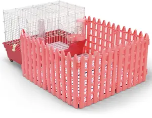 743-BF Pet Home Inside With Water Drinker And Food Feeder Guinea Pig Puppy Rabbit House Small Pet Cage With Fence