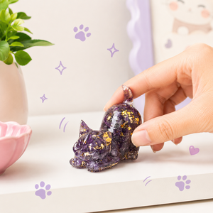 Ornement de chat en résine avec copeaux de cristal colorés et feuille d'or, <span class=keywords><strong>figurine</strong></span> animale pour décoration de collection - Product Image 6