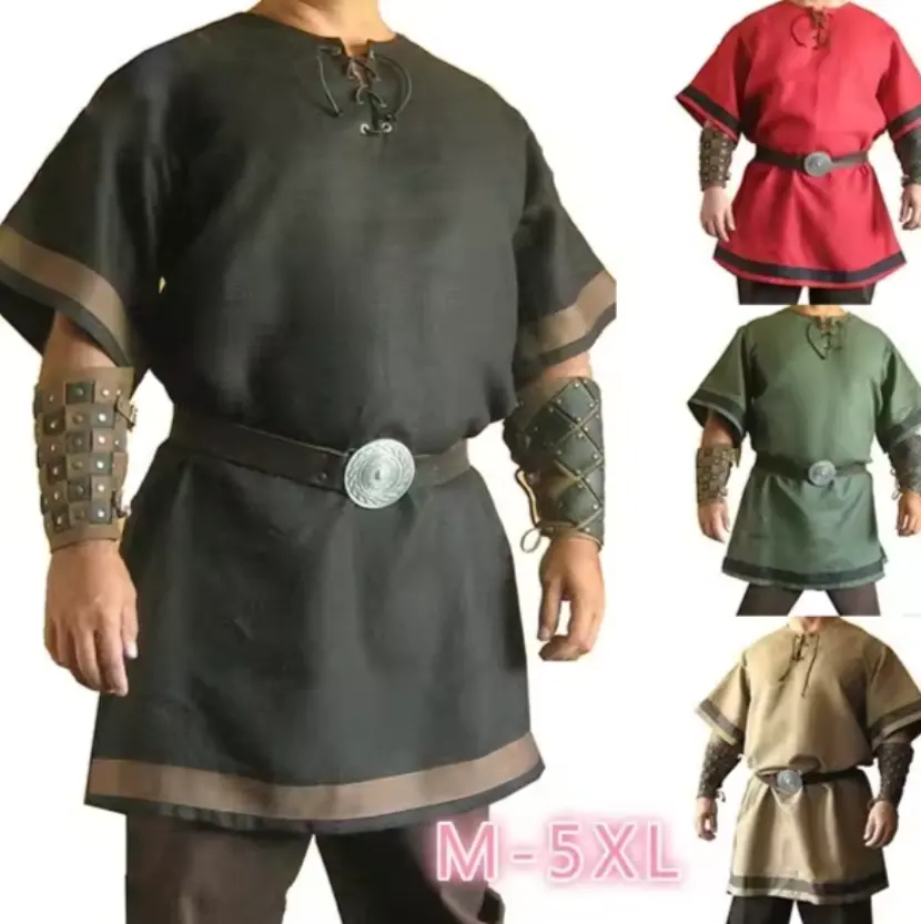 Cosplay medieval vintage renascimento viking guerreiro cavaleiro traje adulto masculino nórdico exército pirata túnica camisa tops roupas