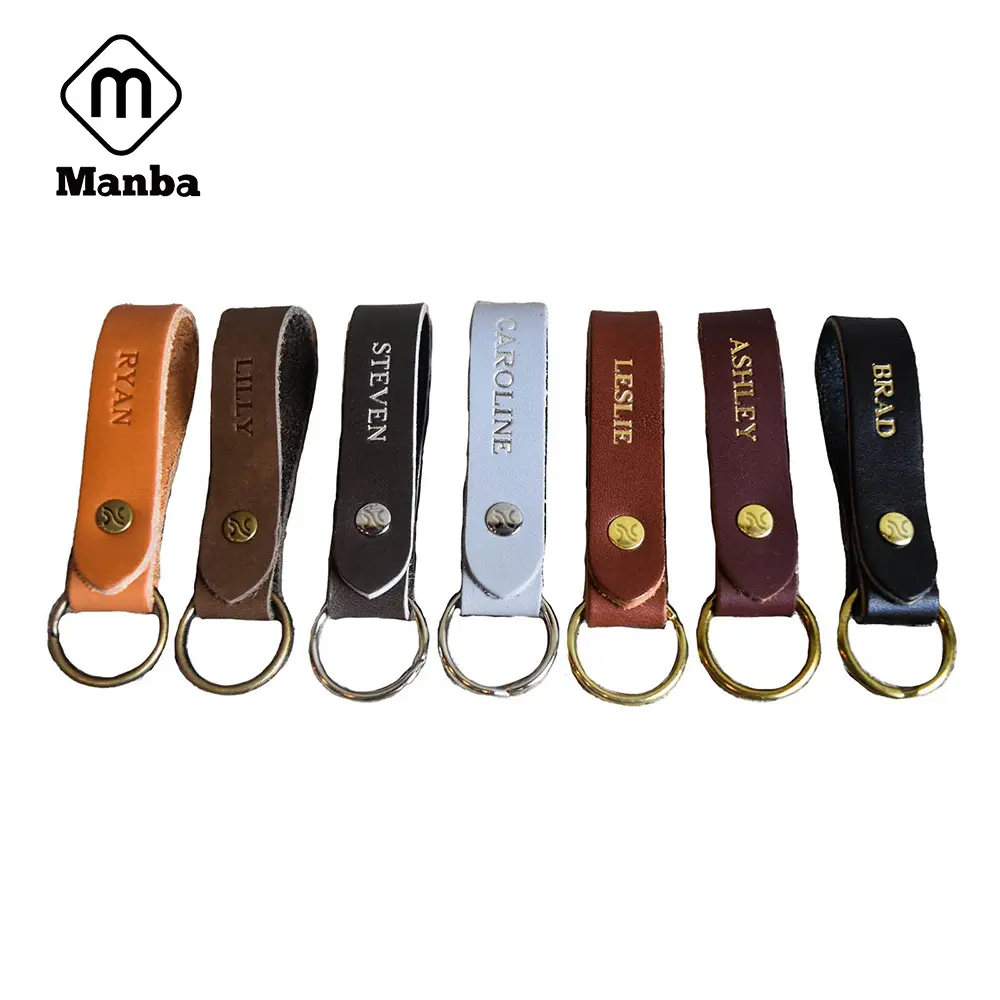 Personalized Genuine Leather Keychain Custom Blank Car Frame Holder Key Chain Strap With Ring Christmas Gift For Man Or Women