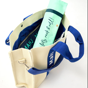 Bolsa de Almacenamiento Personalizada Keymay de Lona Crema con Asa Azul Marino y LOGO Personalizado para Soportes de Títulos, Impermeable, para Mahjong - Product Image 3