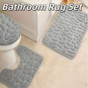 Ensemble de tapis de salle de bain en polaire corail Cangming, 3 pièces, couleur unie, motif galets en relief, design moderne et simple pour salle de bain - Product Image 5