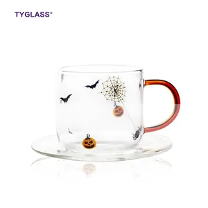 Sales Excellent decorated hand espresso cup glass small single wall glass cup with saucer