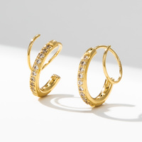 Pendientes de Aro en Espiral YF3632, Joyería Antideslustre de Acero Inoxidable, Chapados en Oro de 18k, con Zirconia, Diseño de Doble Hélice