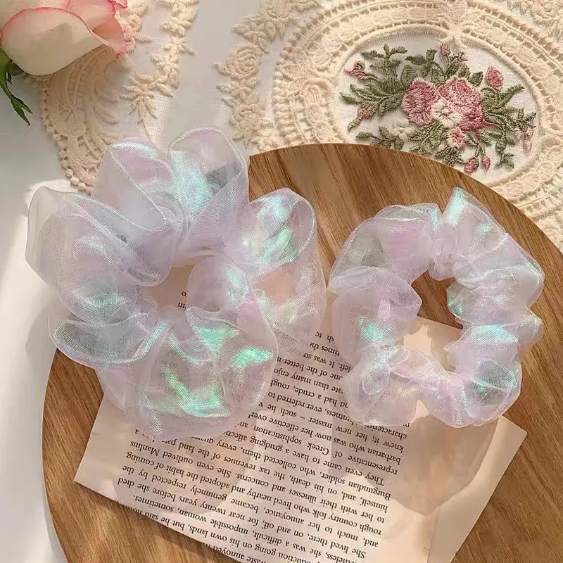 Bán buôn thời trang số lượng lớn lưới phản quang scrunchie Organza satin Tulle scrunchie cho phụ nữ cô gái