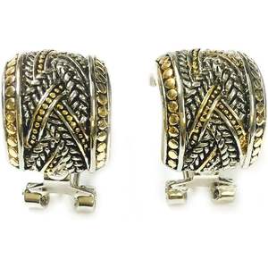 Pendientes de Clip Franceses de Dos Tonos con Baño de Rodio, Diseño de Cuerda Trenzada, Diamantes Multifacéticos, Circonitas, Perlas y Oro - Product Image 1