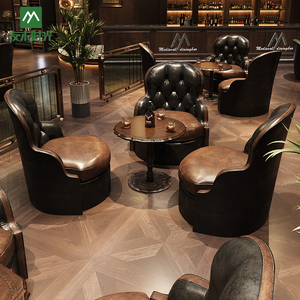 Bộ bàn ghế quầy bar phong cách cổ điển, bền, thân thiện với môi trường, làm từ gỗ và da, dành cho quán rượu Mỹ, phòng hút xì gà. - Product Image 3