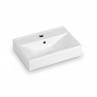 Lavabo de salle de bain blanc de luxe moderne avec robinet monotrou pour hôtels, vasque rectangulaire