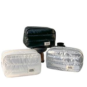 <b>Large</b> Capacity Waterproof Travel Makeup Bag Portable Cosmetic Organizer with Brush Compartment Silver Toiletry Bag - Product Image 1