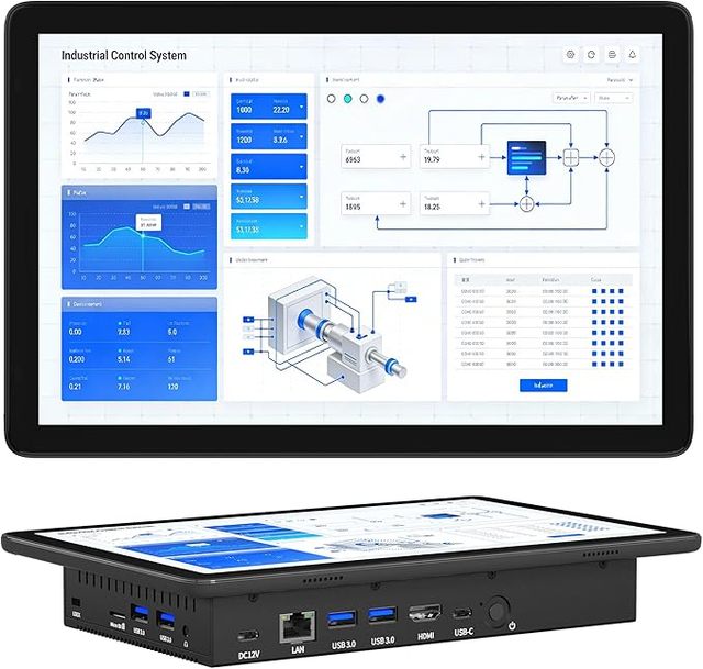 10.1 Inch Touchscreen Win 11 Pro Mini Computer, Celeron N5095 8GB RAM/128GB ROM Mini PC with Screen,Dual RS232 ,BT 5.0