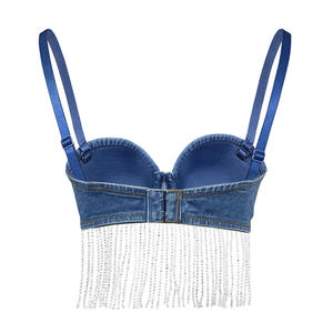 Jeunesse sans fil scène diamant gland Sexy charmante scène danse du ventre jeunes femmes Denim <span class=keywords><strong>Boob</strong></span> bustier tubulaire paillettes décoration naturel - Product Image 3