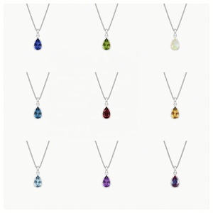 Nuevas llegadas: Collar de joyería fina de plata de ley 925 con colgante solitario de diamante talla pera con bisel y dije de piedra de nacimiento - Product Image 1