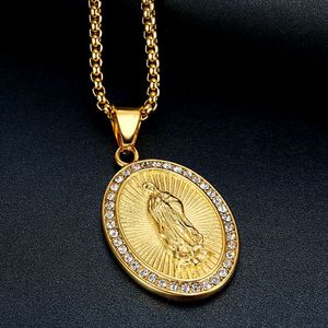 Collar con Colgante de Acero de Titanio Estilo Hip Hop, Chapado en Oro y Plata, con Diamantes de Imitación, Medalla Religiosa, Unisex, Regalo, Joyería - Product Image 2
