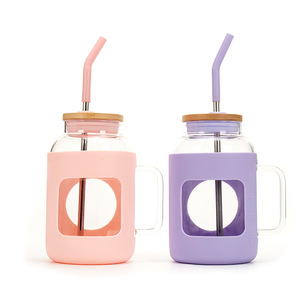 Bicchiere in <span class=keywords><strong>Vetro</strong></span> Riutilizzabile da 32oz, <span class=keywords><strong>con</strong></span> Coperchio e Cannuccia, <span class=keywords><strong>Bottiglia</strong></span> d'<span class=keywords><strong>Acqua</strong></span> Sportiva Antigoccia <span class=keywords><strong>con</strong></span> Manica in Silicone, Tazza da Caffè Senza BPA - Product Image 3