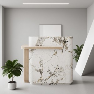 Comptoir de réception moderne de luxe sur mesure, peinture haute brillance, style marbre, pour <span class=keywords><strong>bureau</strong></span> d'entreprise, restaurant - Product Image 4
