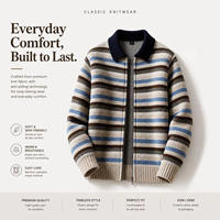 Suéter de Hombre a Rayas con Cuello Camisero y Cierre de Cremallera, Manga Larga, Tejido Estándar, Antiarrugas, Antibolitas, Informal, para Otoño e Invierno