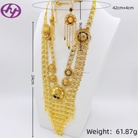 Ensemble de bijoux Hongyue de luxe plaqué or 24 carats, design tournesol arabe, collier et boucles d'oreilles pour femmes, pour mariage et fête
