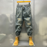 Pantalon en jean ample pour homme, coupe droite, bleu clair délavé, style baggy, sur mesure ODM, haute qualité.
