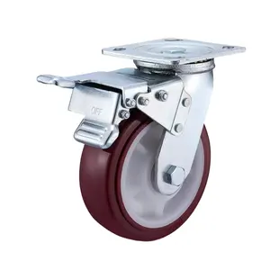 HS 4/5/6/8 Zoll Heavy Duty Red Swivel Caster 150mm PP Core PU Polyurethan Rollen für Trolley