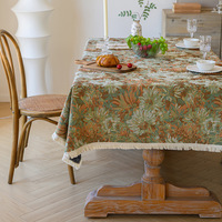 Nappe de table haut de gamme en coton et lin de style américain, motif floral inspiré de la peinture à l'huile, jacquard teint en fil, couleur café