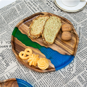 Bandeja Redonda de Resina Epoxi con Madera de Acacia para Servir, Venta al por Mayor |   Bandeja de Té de Madera con Logotipo Personalizado para el Hogar, Cocina y Restaurante - Product Image 6
