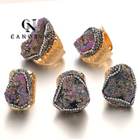 Micro incrustation irrégulière en pierre de Quartz Druzy, bague ouverte pour femmes, plaqué or, bagues Boho, bijoux