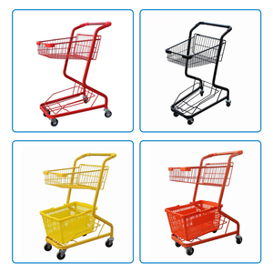 गुआनननदी गुलाबी मिनी डबल डेकर सुपरमार्केट शॉपिंग कार्ट मार्केट बास्केट प्लास्टिक की टोकरी के साथ ट्रॉली - Product Image 4