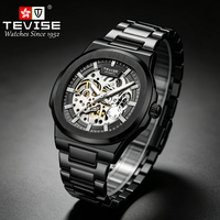 TEVISE Maßgefertigte Edelstahl Automatik Skelett-Mechanische Uhr 43mm Leuchtendes Zifferblatt 30m Wasserdicht Montre De Luxe