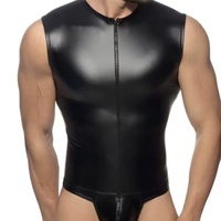 Nuevo Mono Sexy de Piel Sintética para Hombre, Ajustado, para Discoteca, Actuaciones en Escenario, Body con Tanga