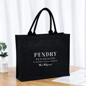 Em branco serapilheira eco amigável durável personalizado logotipo dotado bolsas mantimentos compras tote juta sacos