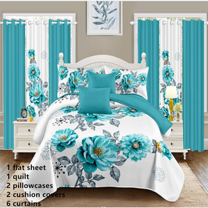 Bộ chăn ga gối đệm hoa hướng dương mát lạnh bằng <span class=keywords><strong>polyester</strong></span>, khuyến mãi nóng tại Florida, Mỹ - 12 món, kèm rèm cửa - Product Image 1