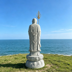 Statue de Bouddha Ksitigarbha, Liontin, Bodhidharma, <span class=keywords><strong>Jizo</strong></span>, Sculpture Zen en Pierre Naturelle, Grande Statue Debout à Vendre - Product Image 6