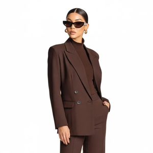 Chocolate Brown Double Breasted Blazer Wide Leg Pants <b>Set</b> Elegant Tailored Pantsuit Chic Formal <b>Office</b> Wear Business Outfit - Product Image 1