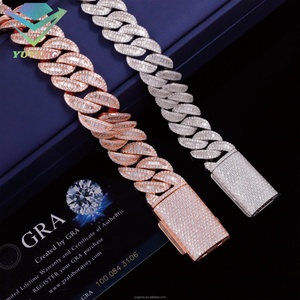 Collier chaîne cubaine en argent 925 plaqué or blanc/rose de luxe avec moissanite taille baguette VVS de 16/18 mm, prix d'usine, bijoux pour hommes - Product Image 4